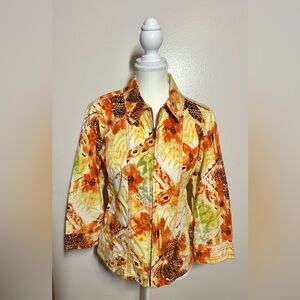 Chico’s Vibrant Orange and Yellow Patterned Jacket